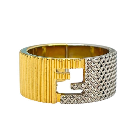 Fendi FF Motif Logo Ring Silver Gold Metal Luxury Sophisticated Presence Mode