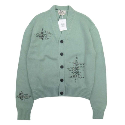Hermes Cashmere 100% Knit Cardigan Leather Trim Braided Sweater Top S Green