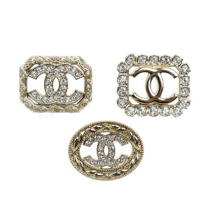 Chanel Metal Rhinestone CC Logo 3 Piece Set Brooch