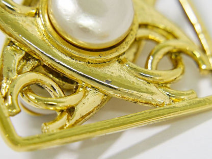 Authentic Chanel Coco Mark Faux Pearl Earrings GP Gold Plated White Coco Mark