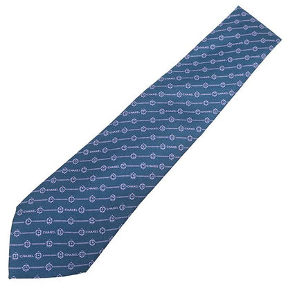Chanel Necktie Coco Mark Camellia 9.5cm (3.74in) Silk Blue and Pink Flowers