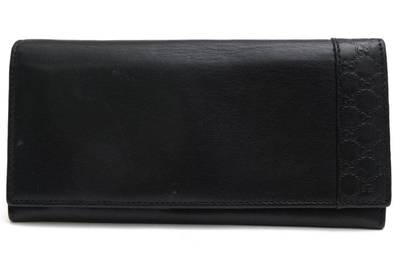 Gucci Long Wallet Women Leather Genuine Black 256434 Mistral Ggshape Pressed