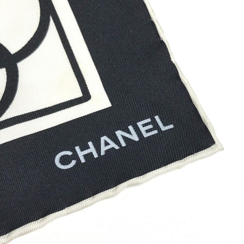 Chanel Scarf Logo Camellia Silk Black