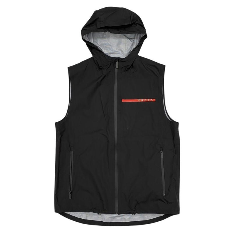 Prada Vest Linea Rossa Logo Sgn995 S182 1 SYD 48 Size Nylon With Hood Black