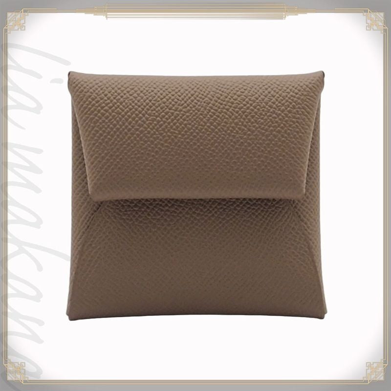 Hermes Bastia Etoupe Beige Vaux Epson Coin Case Purse Silver