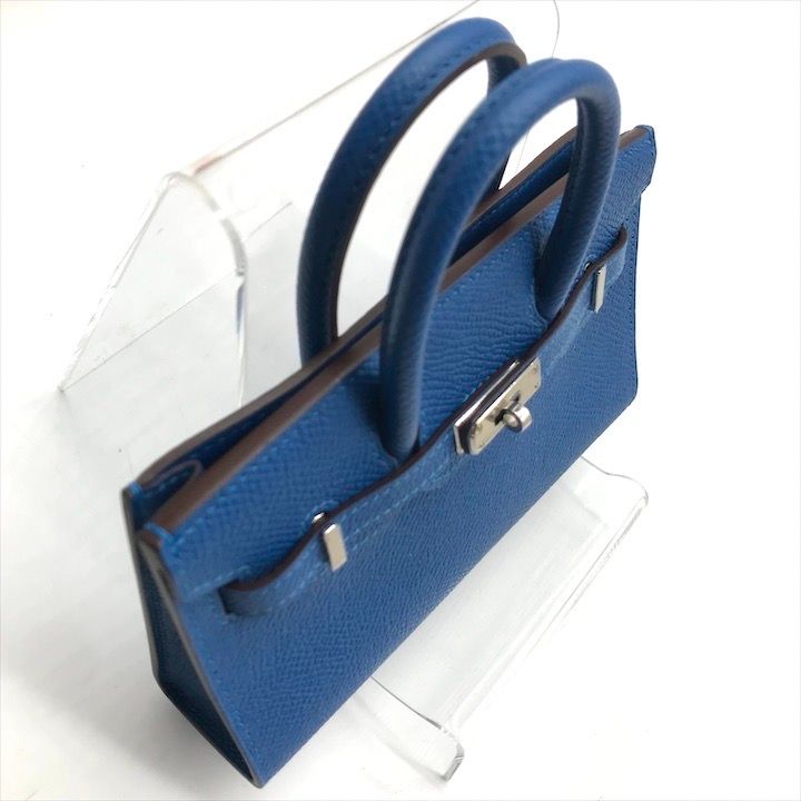 Hermes Tiny Birkin Epsom Mykonos Silver 2-Way Hand Shoulder Bag Blue Shikaku