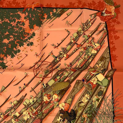 Hermes Carre 90 Marche Flottant DU LAC INLE Lake Inle Floating Market Scarf