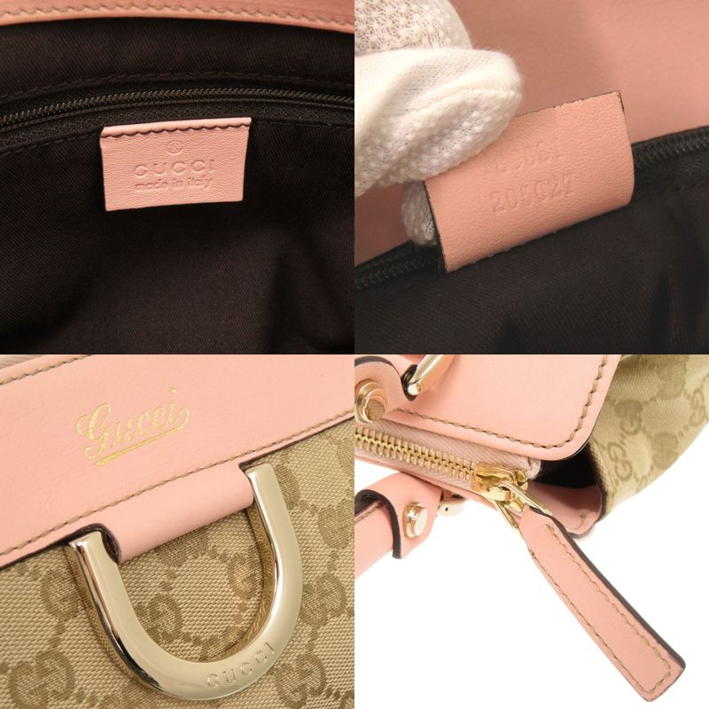 Gucci Abby GG Canvas Leather 189831 Beige Pink Handbag Tote Bag 0974 Gucci