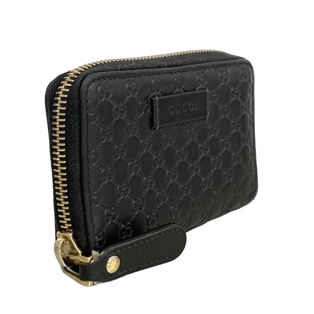 Gucci Coin Case Micro Guccissima Leather Black Champagne Gold — view 2