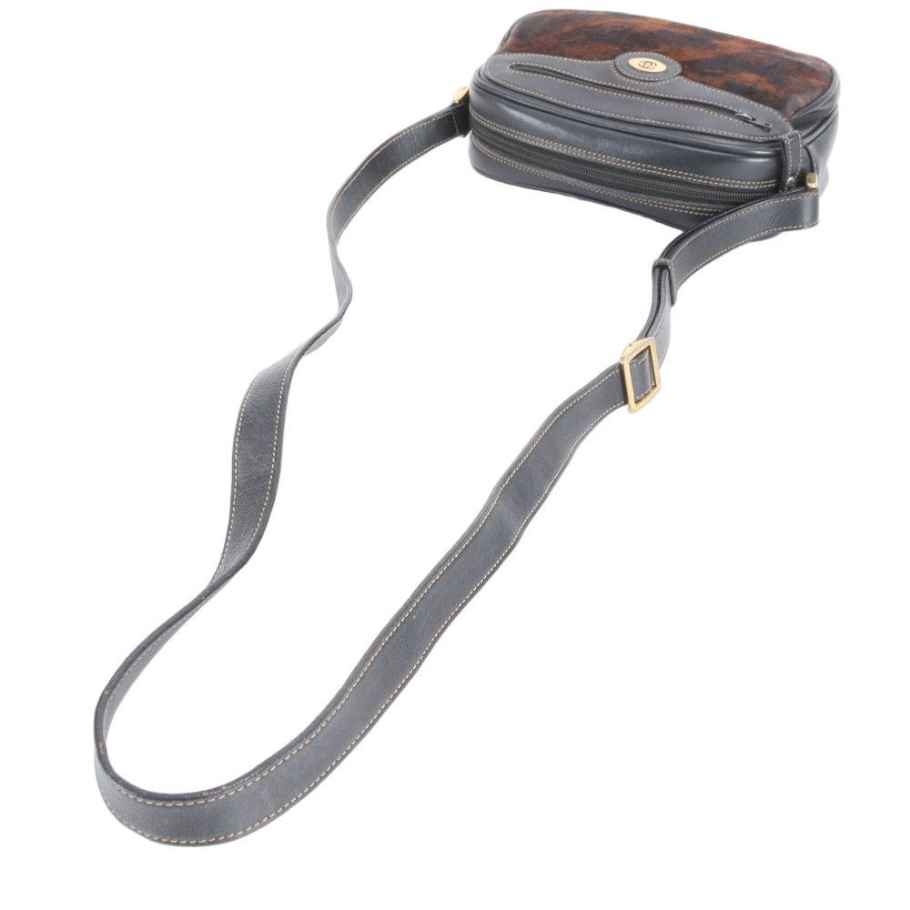 Gucci Vintage Leather Shoulder Bag Crossbody Black Brown — view 2