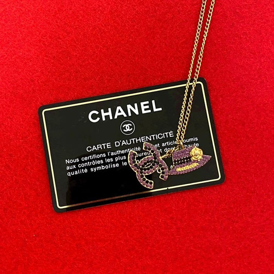 Chanel Coco Mark Hat Motif Rhinestone Necklace Pendant 02A