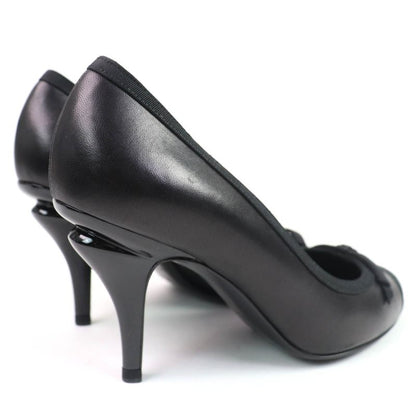 CHANEL 09A G26728y01590 Coco Mark Ribbon Satin Switch Leather Pumps Black 35.5