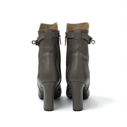 Hermes Boots Short Shoes Leather Grey Silver Kelly Hardware
