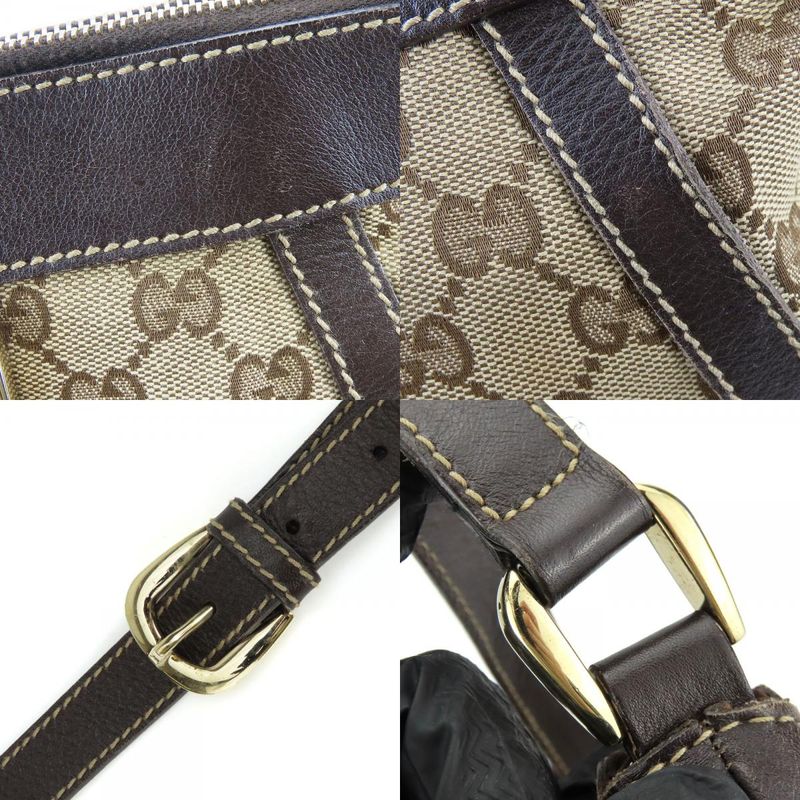 Gucci Shoulder Bag 203257 Abbey GG Canvas Beige Dark Brown Gold Hardware