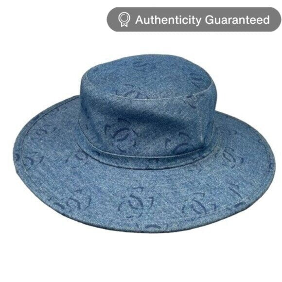 Chanel CC Denim Hat Wide Brim Bucket Cap 58 Blue Vintage