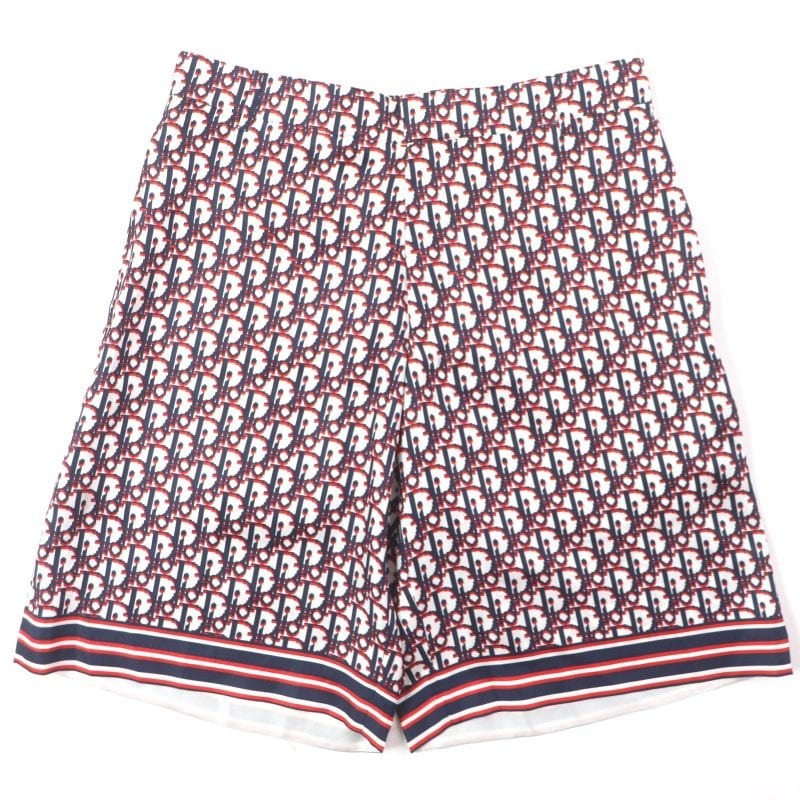 Dior Homme 20 SS 013 C121 A4751 Silk Obscure Pixel Bermuda Shorts White Navy Red