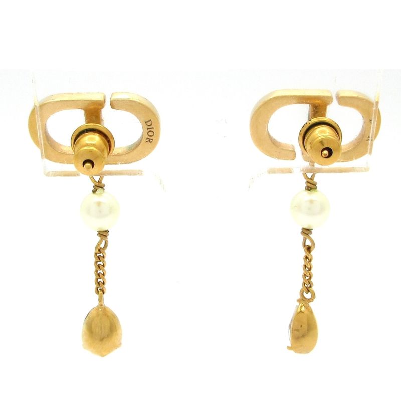 Dior/christian Dior Earrings Petite CD Logo Earrings Gold And White CD Motif