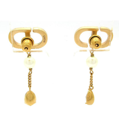 Dior/christian Dior Earrings Petite CD Logo Earrings Gold And White CD Motif