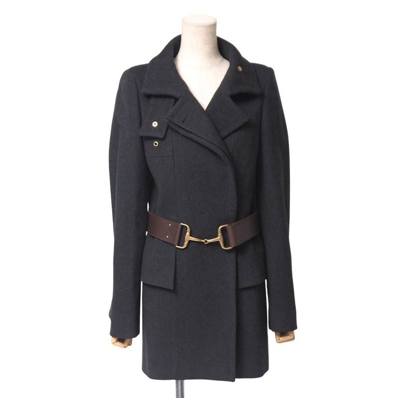 Gucci Coat Size 38 Cashmere Blend Belted Stand Collar Stainless Steel Middle