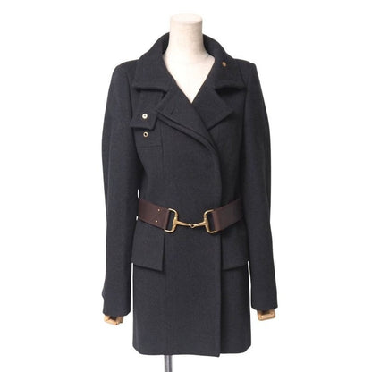 Gucci Coat Size 38 Cashmere Blend Belted Stand Collar Stainless Steel Middle