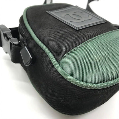 Chanel CC Logo Sports Line Shoulder Bag 2-Way Nylon Canvas Black Green