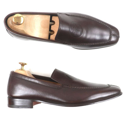 Hermes Logoed Square Toe Leather Shoes Loafers Dark Brown 40 With Box And