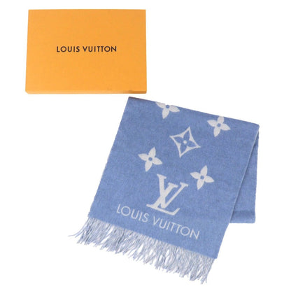 Louis Vuitton Echarpe Reykjavik Cashmere 100% Monogram Fringe Shawl Scarf Blue — view 2