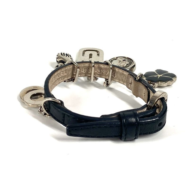 Bvlgari Bulgari Bracelet Icon Logo Charm Leather Black
