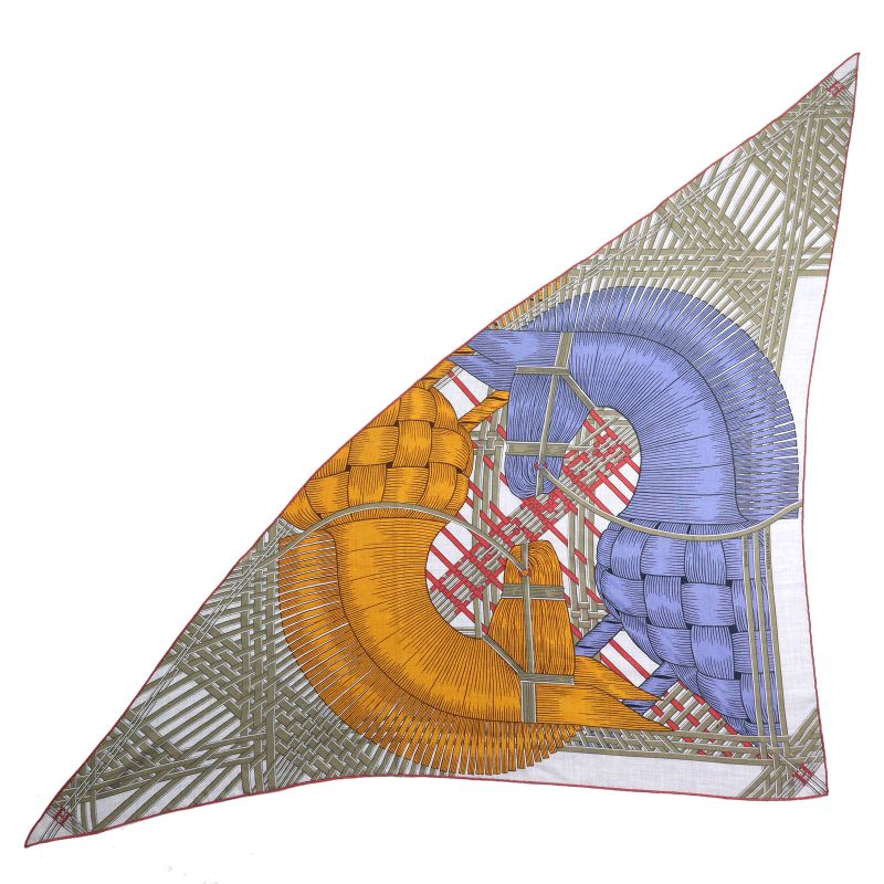 Hermes Triangle Jean Massin & Massin Cashmere Silk Blue Lavande / Miel / Gris