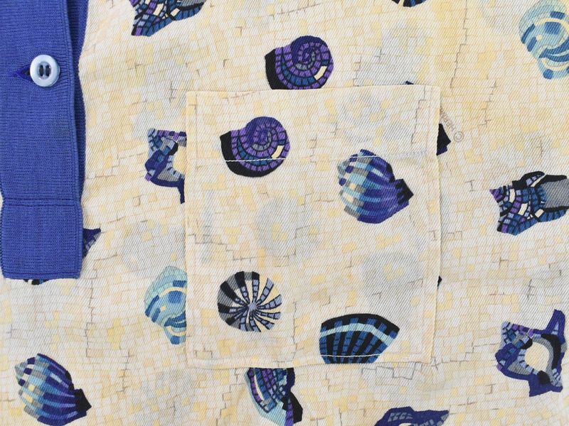 Authentic Hermes Shell Pattern Polo Shirt Short Sleeve Tops 40 Cotton Beige