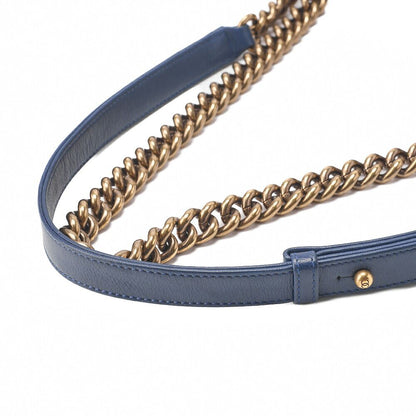 Chanel Boy Chanel Patchwork Chain Shoulder Denim Blue With Gold Hardware