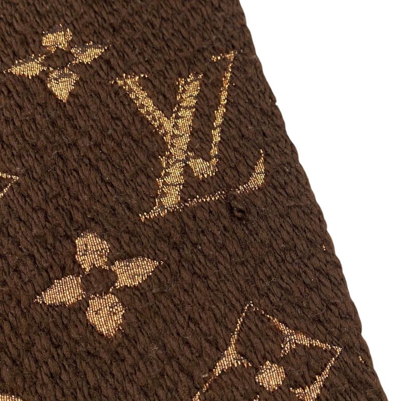 Louis Vuitton Scarf Echarpe Logomania Shine M71383 Monogram Brown Gold Louis