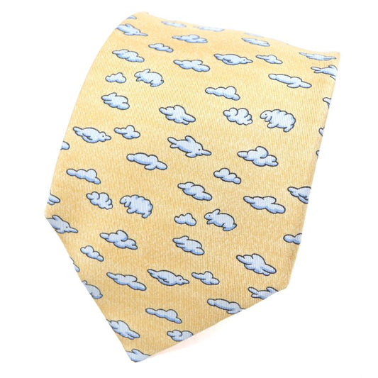 Hermes 100% Silk Clouds Animal All Over Pattern Necktie Orange Blue Made In