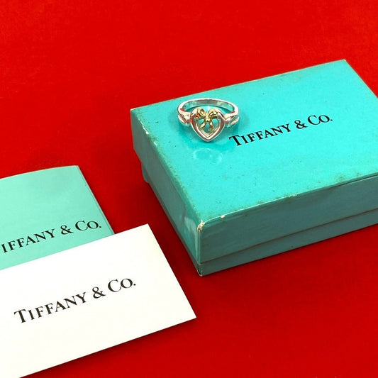 Tiffany & Co Heart Ribbon Combination Ring 18K Gold Silver