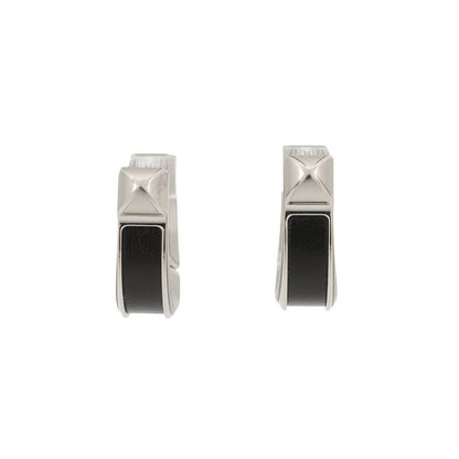 Hermes Earrings Joquette PM Black Silver Box Calf Metal