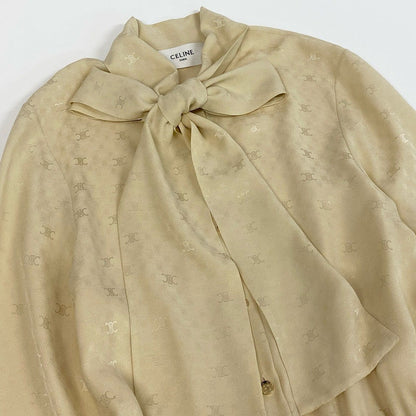 Celine Lavalier Triomphe Pattern Bowtie Silk Dress Long 36 Ivory — view 4