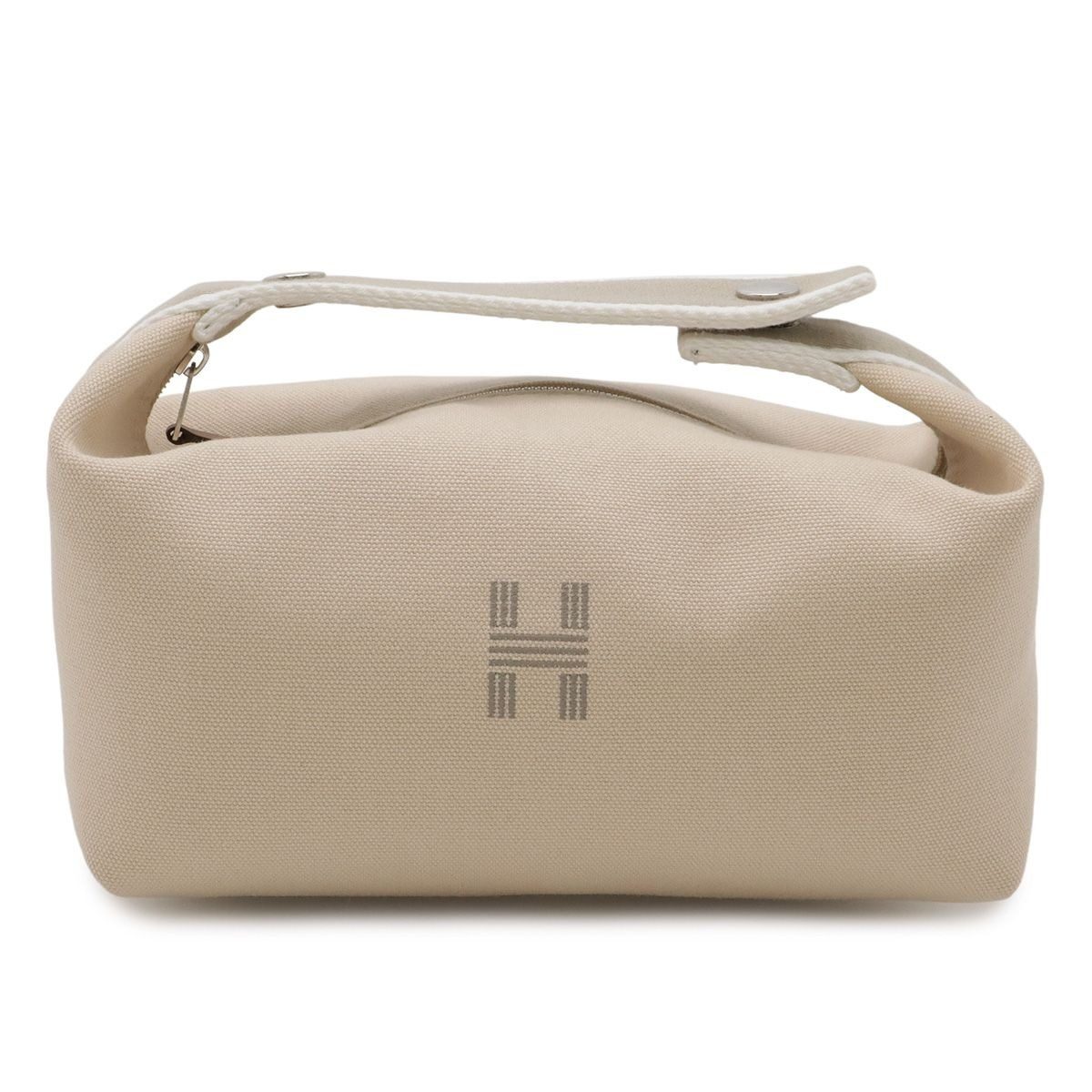 Hermes Bride-a-Brac PM Bath Pouch Cosmetic Handbag Canvas Natural Beige