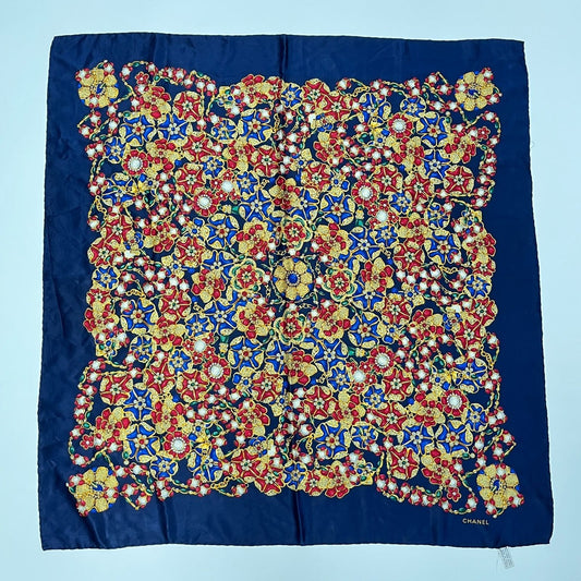 Chanel CC Logo Scarf Silk Multicolor Vintage