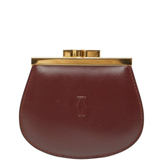 Cartier Must de Cartier Coin Purse Wine Red Gold Leather Bold