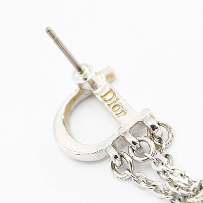 Christian DIOR Earrings Logo Rhinestone Approx 4.8g Silver Color Ladies