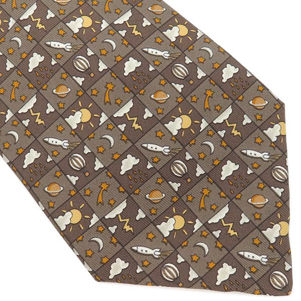 Hermes Necktie with Locket and Balloon 9cm (3.54in) Silk Brown and Multicolor