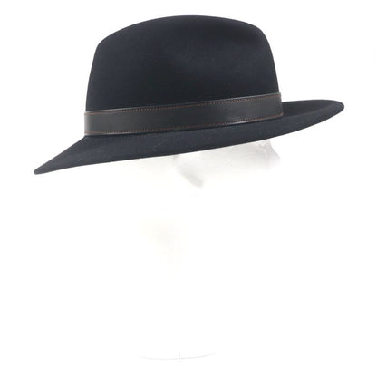 Hermes Lapin Felt 100% Leather Use Serie Button Medium Fold Hat Black 60 Made