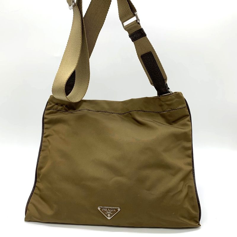 Prada Shoulder Bag Khaki Nylon/leather Triangle Logo Triangle Logo Ladies Men