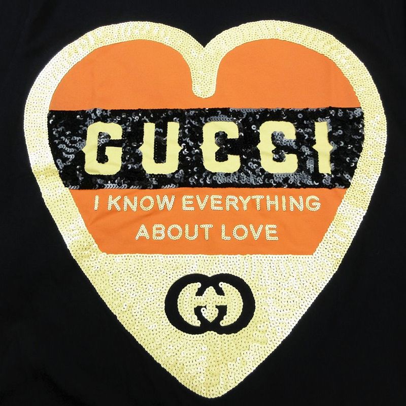 Gucci 20ss Logo Heart Sequin Short Sleeve T-Shirt Cut and Sewn 492347 Xjb72