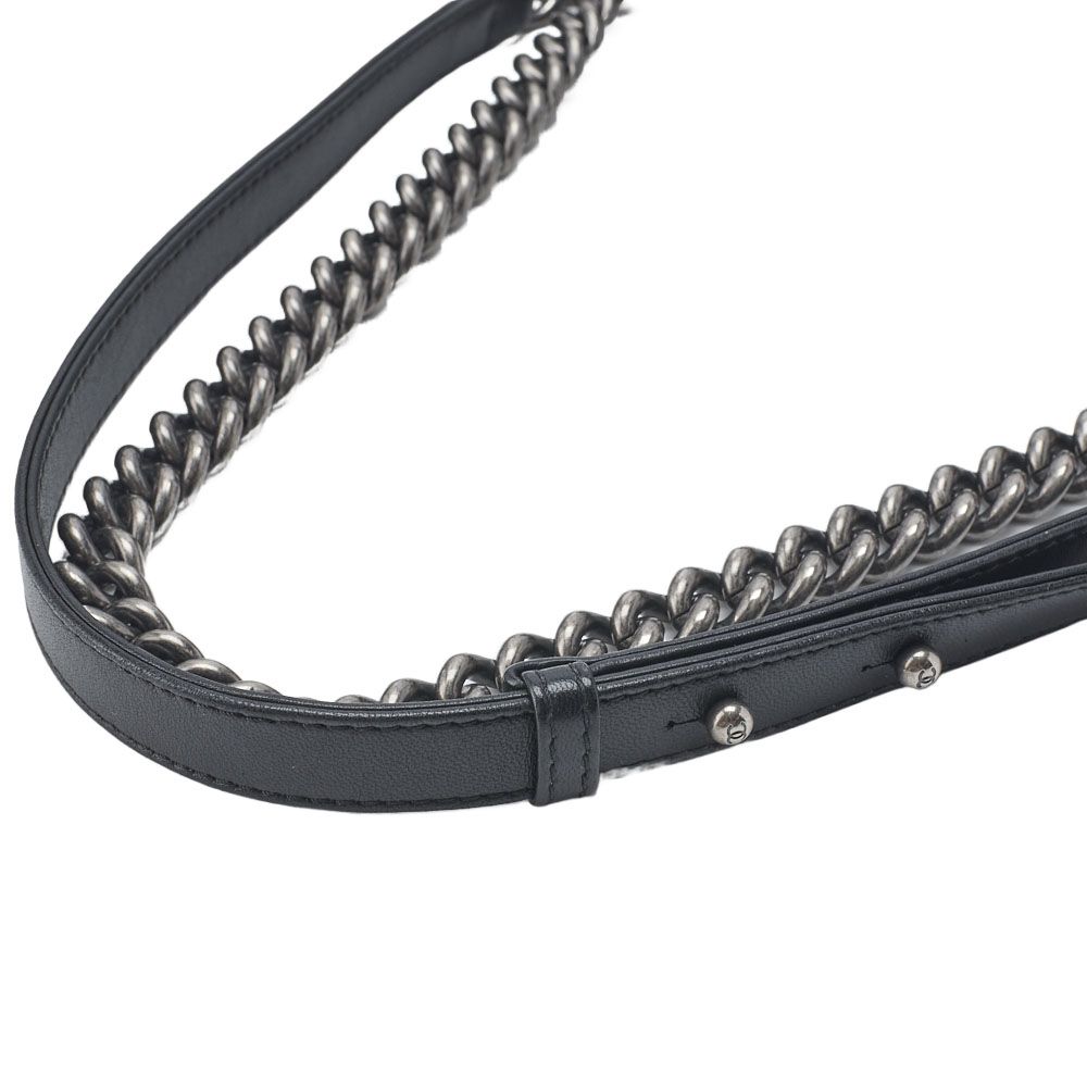 Chanel Boy Chanel Matelasse Chain Shoulder Lambskin Black And Red (silver