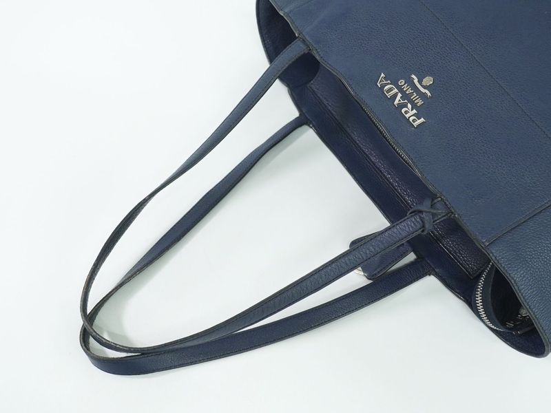 Authentic Prada Leather Shoulder Bag Tote Bag Navy 1bg202 Bag Pre-owned