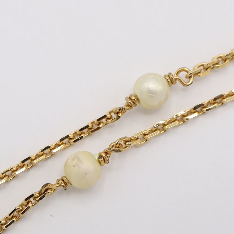 Christian DIOR Necklace CD Logo Faux Pearl Approx 4.3g Gold Color Accessory