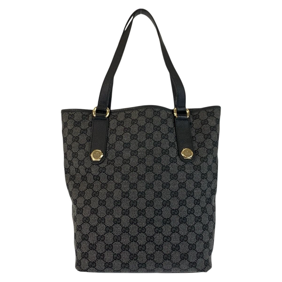 Gucci Black Gold GG Canvas Leather Tote Shoulder Bag