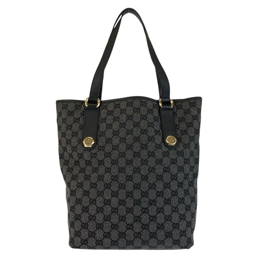 Gucci Black Gold GG Canvas Leather Tote Shoulder Bag