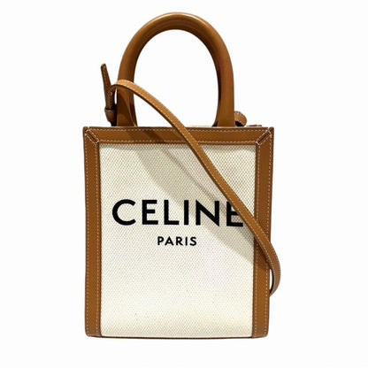 Celine Mini Vertical Cover Shoulder Bag Calfskin Canvas Natural X Tan